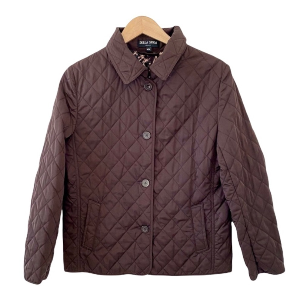 Italian Quilted Chocolate Brown Spring Button Up Boxy Coat